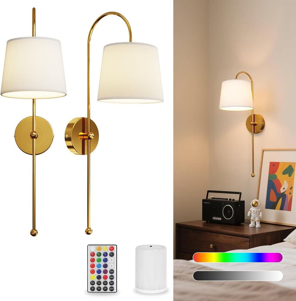 Battery Operated Wall Sconce Set of 2, Rechargeable Wireless Wall Decor Sconces, Two Battery Powered Wall Lights