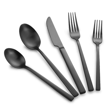 Black Flatware Set 18/10 Stainless Steel Cuboid Handle 60-Piece for 12