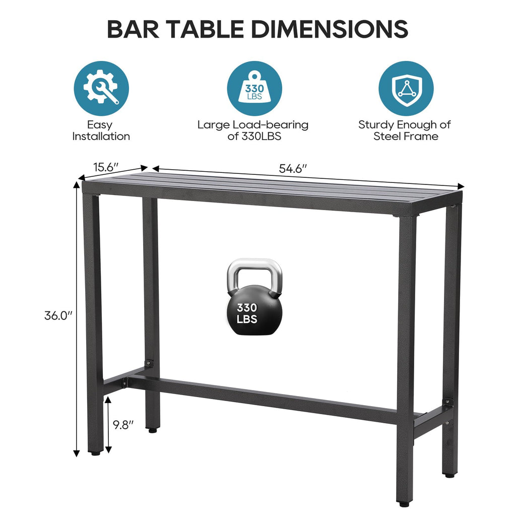 Outdoor Bar Table, Patio Console Pub Height Tables with Powder Coated Steel Frame, Weather Resistant Waterproof Top