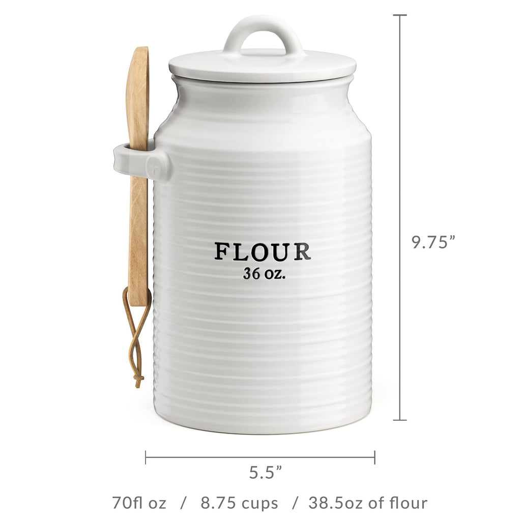 Ceramic Flour Canister Counter, White