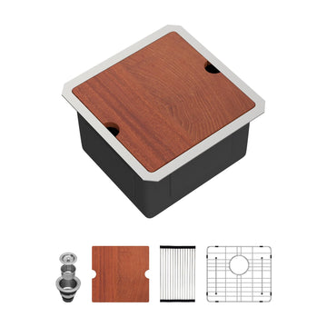 Square Undermount Bar Sink 15x15 Inch Single Bowl Undermount Kitchen Sink 16 Gauge Stainless Steel Bar Prep