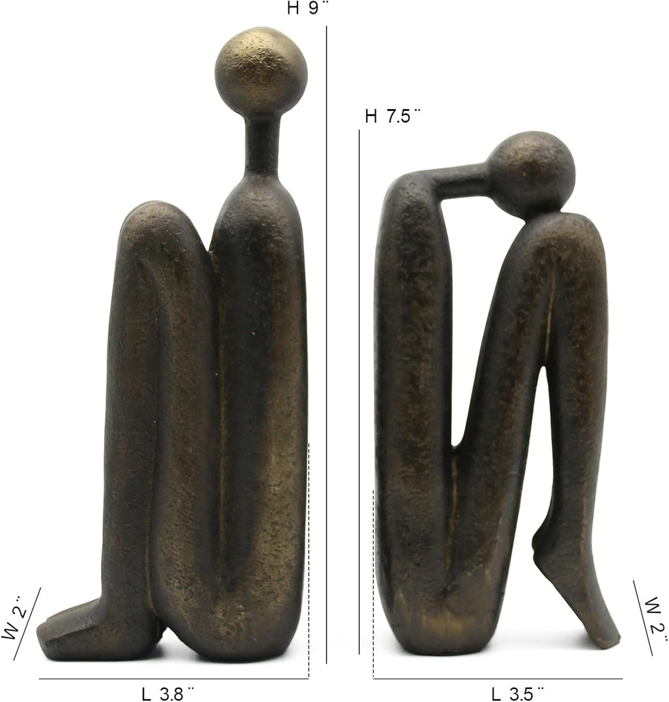 Thinker Decorative Bookends, Non-Slip Book Holder, Resin 9'' | Creative Ornaments Office Home Decor, 1Pair/2Piece