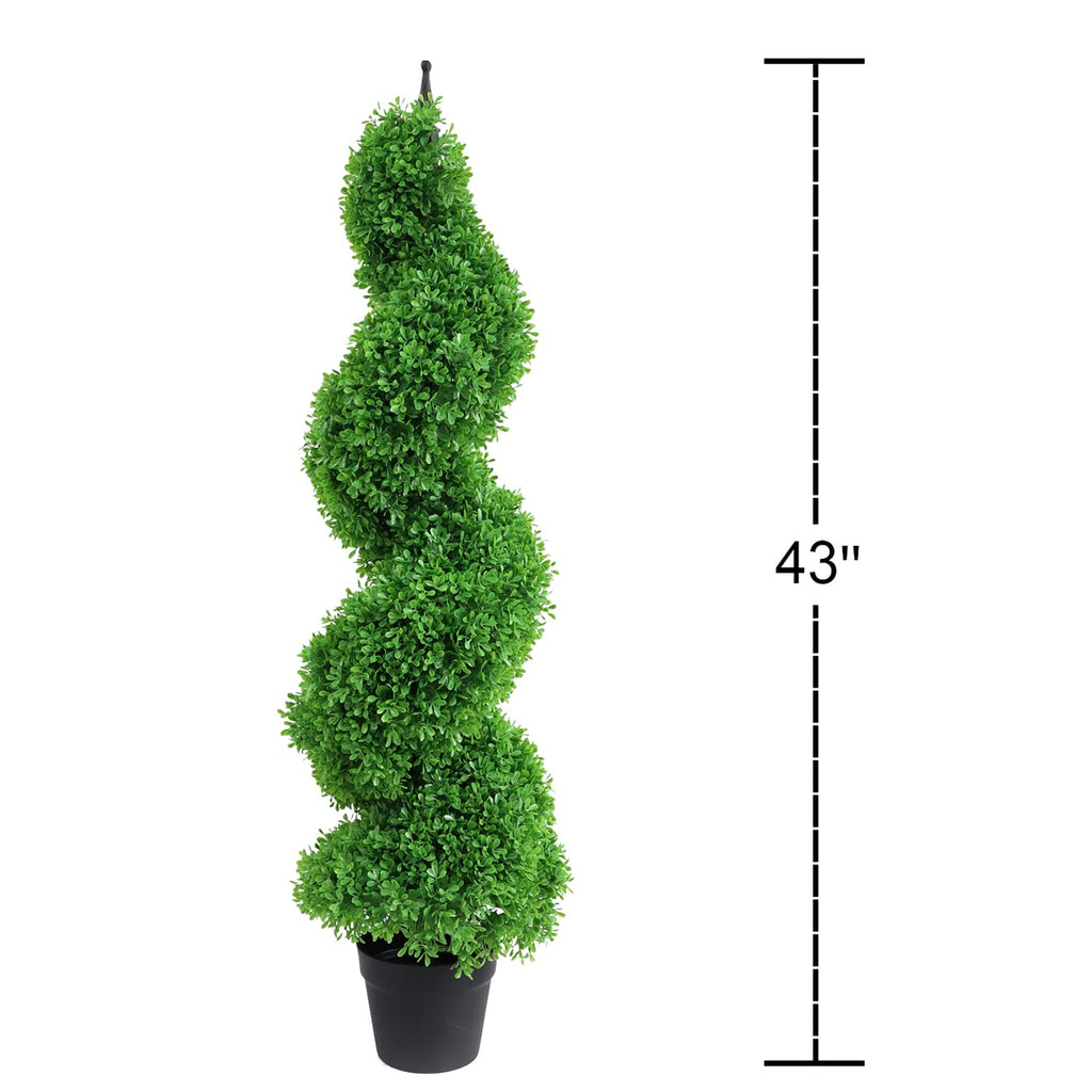 Artificial Topiary Outdoor Boxwood Spiral Topiary Tree, Faux Topiary Trees 3.6ft (2 Pieces) Outdoor Feaux Plant for