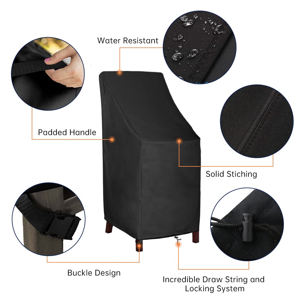 High Back Outdoor Chair Covers Waterproof, 600D Heavy Duty Lawn Outside Barstool Chair Covers, Fits for 4-6 Stackable