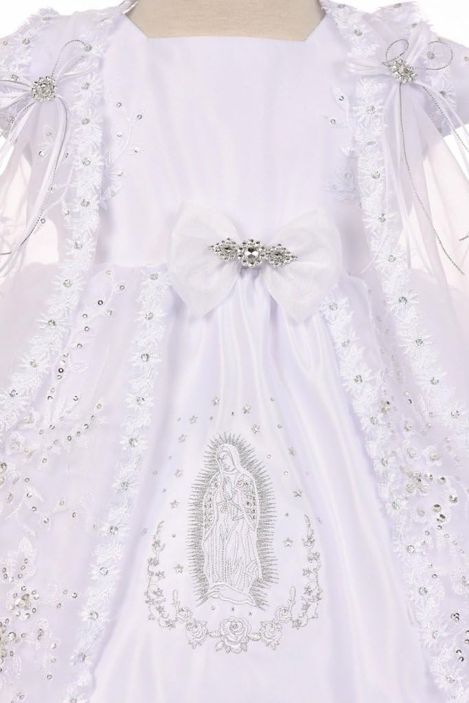 Little Baby Girls Virgin Mary Embroidery Christening Baptism Cape Bonnet Dresses