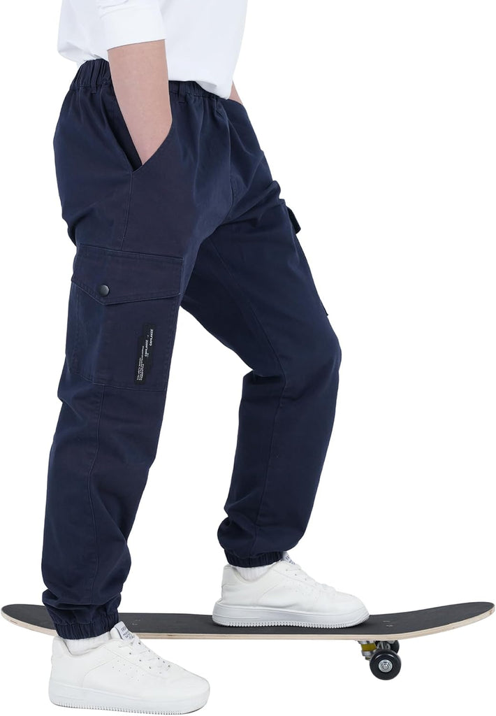 Boys Cargo Pants Stretch Cotton Twill Elastic Waist