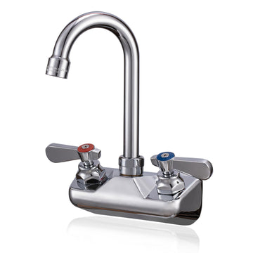 4" Center Wall Mount Commercial Sink Faucet - 3-1/2" Gooseneck Spout