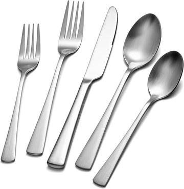 18/10 Flatware set for 12, 60 Piece Matte Stainless Steel Silverware Set