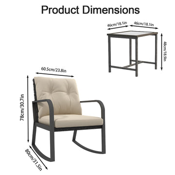 3 Pieces Patio Furniture Set, Rocking Chairs Wicker Outdoor Bistro Set Armchair Patio Furniture Conversation Sets