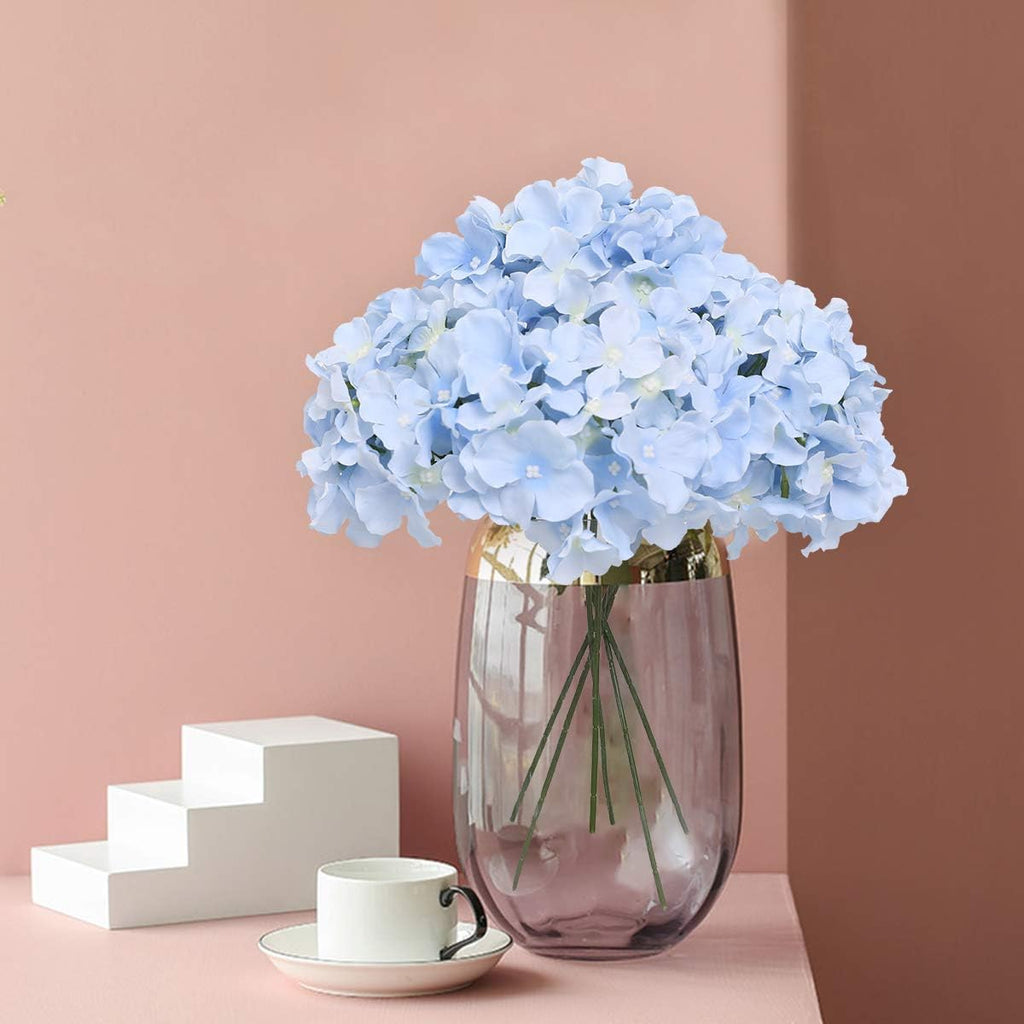 Fake Blue Hydrangea Artificial - Faux Silk Hydrangeas Heads with Stems Real Touch Wedding Party Table Decor(Blue, Pack