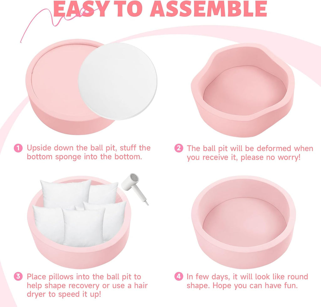 Foam Ball Pit, Ball Pit for Toddlers, Pink, NO Balls