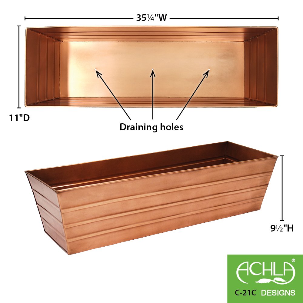 Plated Flower Box, Window Flowerbox Planter, Large, Copper