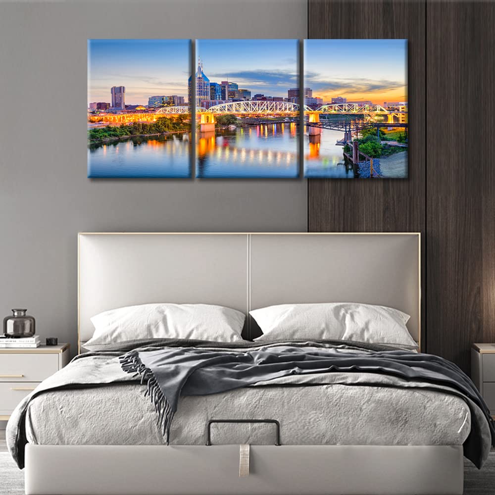 Wall Bedroom Nashville Tennessee Skyscrapers Skyline Posters America Broadway Cityscape Prints for Wall Decor 3 Piece