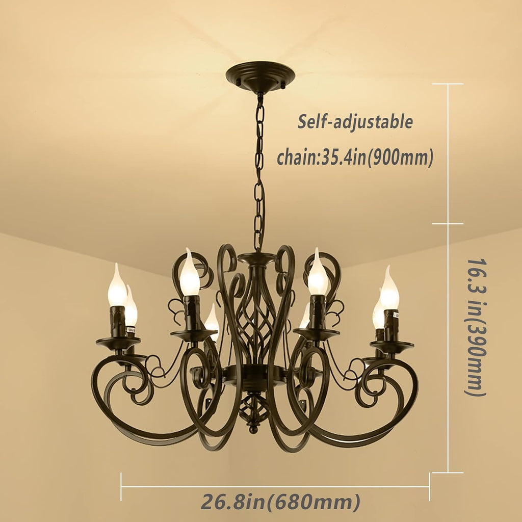 French Country Chandeliers,8 Lights Kitchen Island Candle Iron Black Chandelier,Industrial Vintage Pendant Light Fixture for Farmhouse,Dining Room,Bedroom,Foyer A109-B07VLKXLNS
