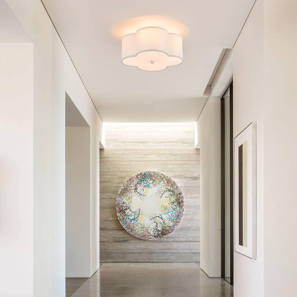 Semi Flush Mount Ceiling Light Fixture, Modern Close to Ceiling Lamp with Cream White Fabric Drum Shade Kids Room