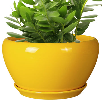Indoor Planter 11 Inch - Decorative Mid-Century Large Ceramic Plant Pot for Outdoor Plants with Drainage Hole and