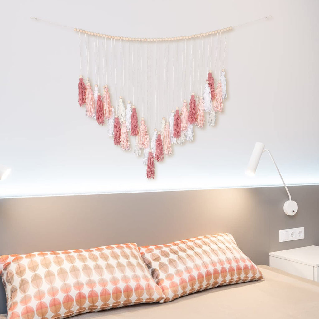 Large Macrame Wall Haning Boho Home Decor, Blush Pink Tassel Wall Decor Bohemian, Bedroom Living Room Girls Room