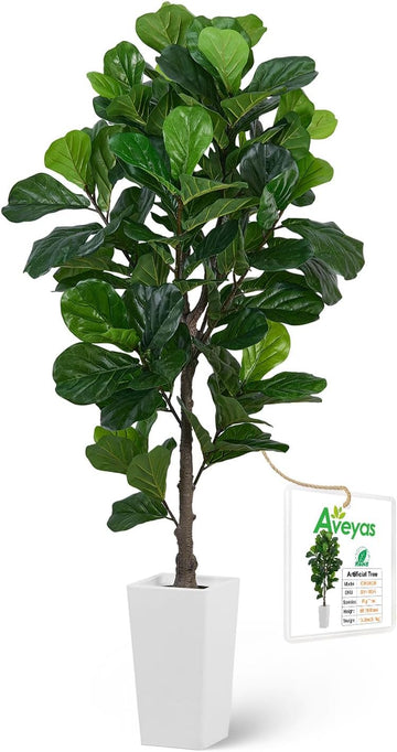 6ft Artificial Fiddle Leaf Fig Tree Decor, 6 Feet Large Faux Plant Fake Ficus lyrata Silk Trees with Pot for Indoor