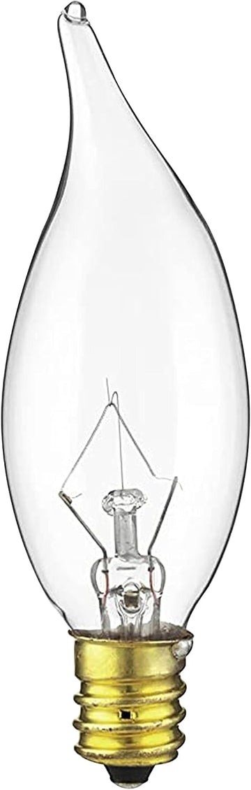 Incandescent Petite Clear Chandelier Light Bulb, 15 Watts, 105 Lumens, Candelabra E12 Base, Flame Tip, 2600K Warm