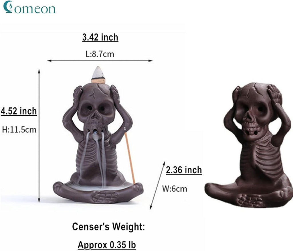 Backflow Incense Burner Skull Decor Incense Stick Holder Reverse Flow Censer Incense Waterfall Burner + Backflow - Set of 3