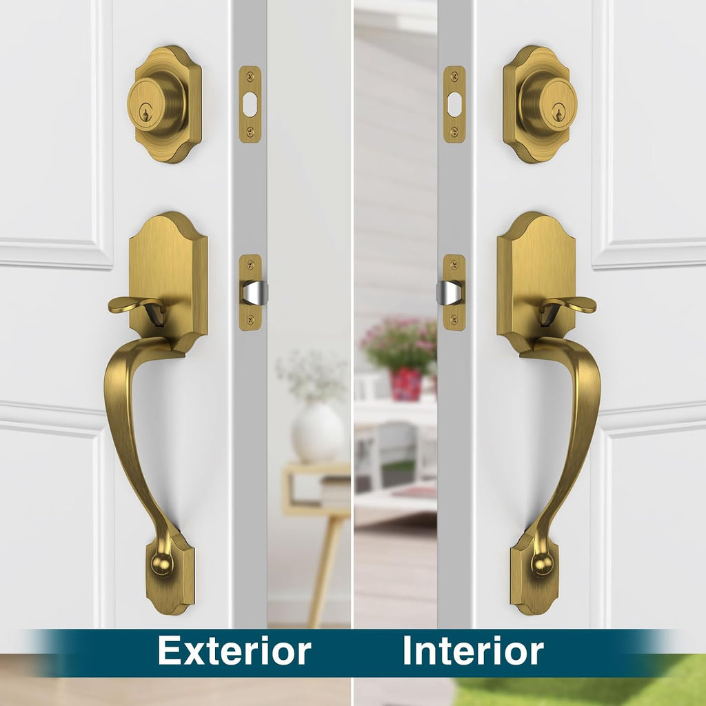 Antique Brass Front Door Lock Set with Glass Door Knob Classic