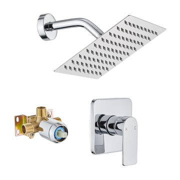 Shower Faucet Single Function Trim Kit with Rough-in Valve Set Bath Rainfall Shower System 8inch Square Stainless