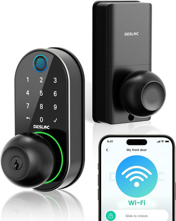 Fingerprint Door Knob Lock, Built in WiFi, 8-Month Battery