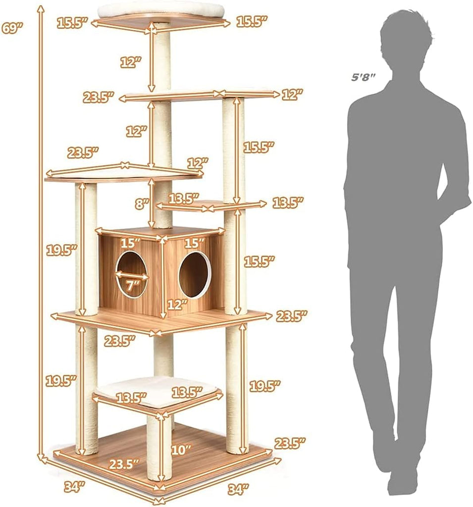 69 Inch Wooden Tall Cat Tree
