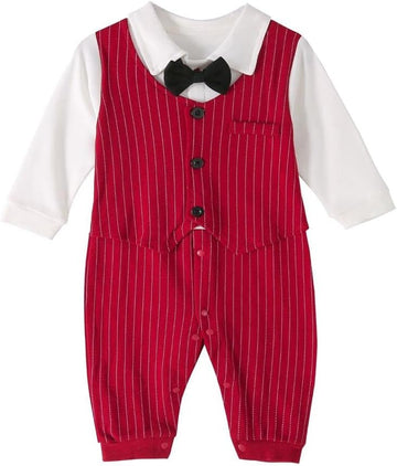 Infant Baby Boy One-Piece Gentleman Bodysuit Formal Outfit Onesie Vest Suit Romper with Bowtie