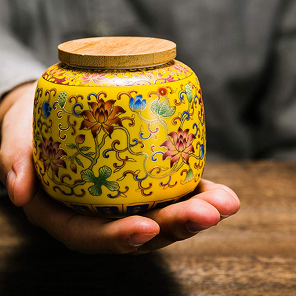 Ceramic Tea Canister with Airtight Wood Lid Vintage Chinese Style Tea Storage Jars Traditional Tea Tins Cans Tea