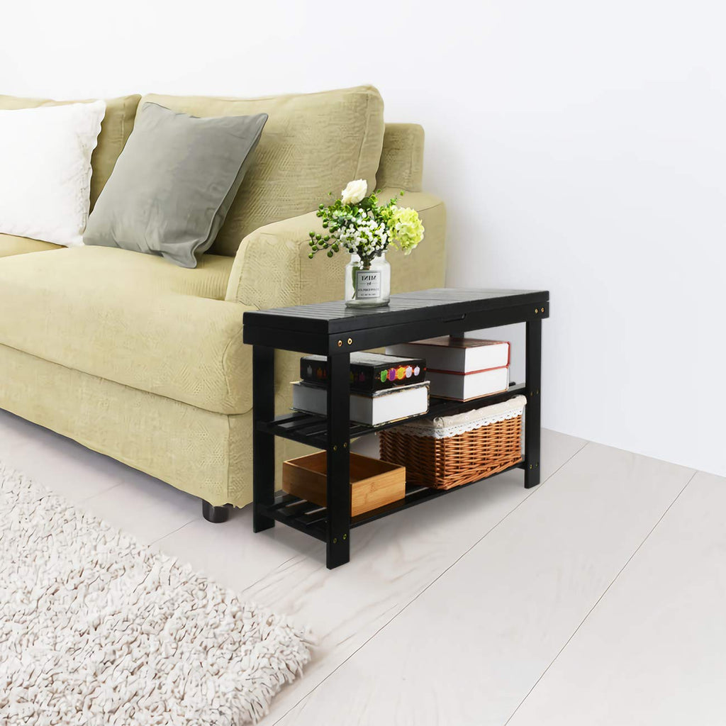 Bamboo Shoe Rack Bench with Storage Shelf Organizer