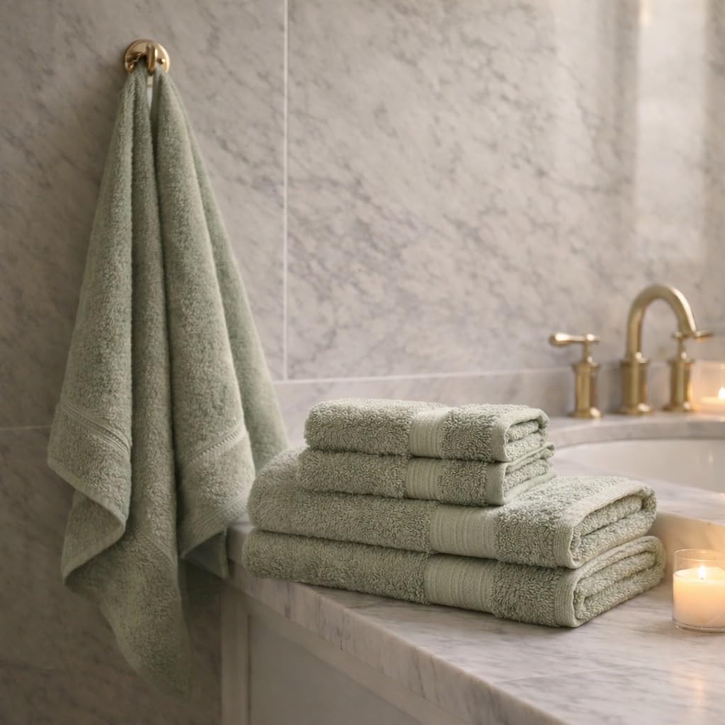 Egyptian Giza Cotton Towel Set, Pistachio, Double Set | 100% Egyptian Giza Cotton, 600 GSM Double Twisted Yarns
