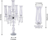 5 Arm Premium Crystal Glass Taper Candle Holder Candelabra with Chandelier Chains 32"