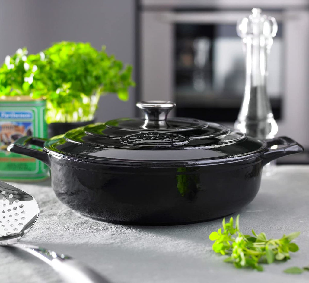 La Cuisine Enameled Cast Iron Braiser Sauté Pan Shallow Dutch Oven with Lid Internal Matt Black Enamel Coating 3.75