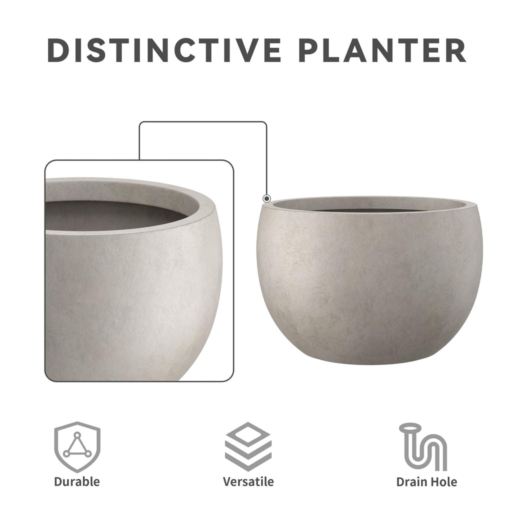 7.9" Tall Round Bowl Concrete Planter, Weathered Finish