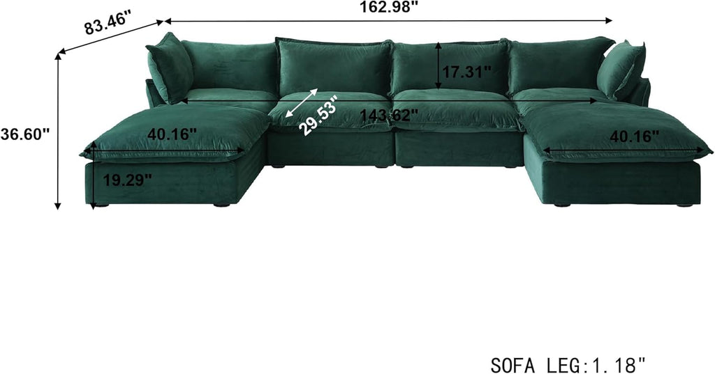 U-Shaped Couches for Living Room, Convertible Sectional Sofa, Modern Deep Seat Soft Cloud Couch, Modular Sectional Sofas with Two Ottomans for Living Room, Apartment (Green) A124-B0F1CGD89D