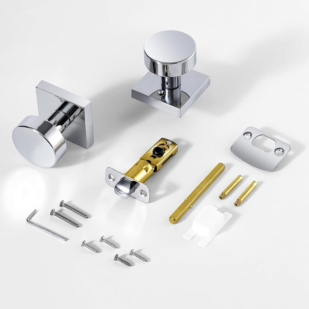 Polished Chrome Passage Door Knobs Interior, Heavy Duty Square Door Knobs Modern Door Handle for Hall Closet