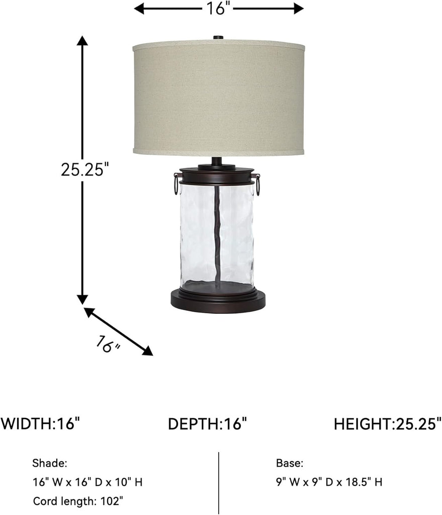 Signature Design by Ashley Tailynn Modern 25.25" Glass Table Lamp with Hardback Shade, Clear