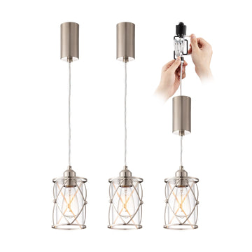 H-Type Brushed Nickel Track Lighting Pendant with Dotted Cage Clear Glass, Adjustable Hanging Light, E26 Socket, Pack