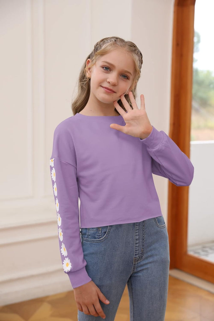 Kids Crop Tops Girls Long Sleeve Crewneck Sweatshirts Pullover Top