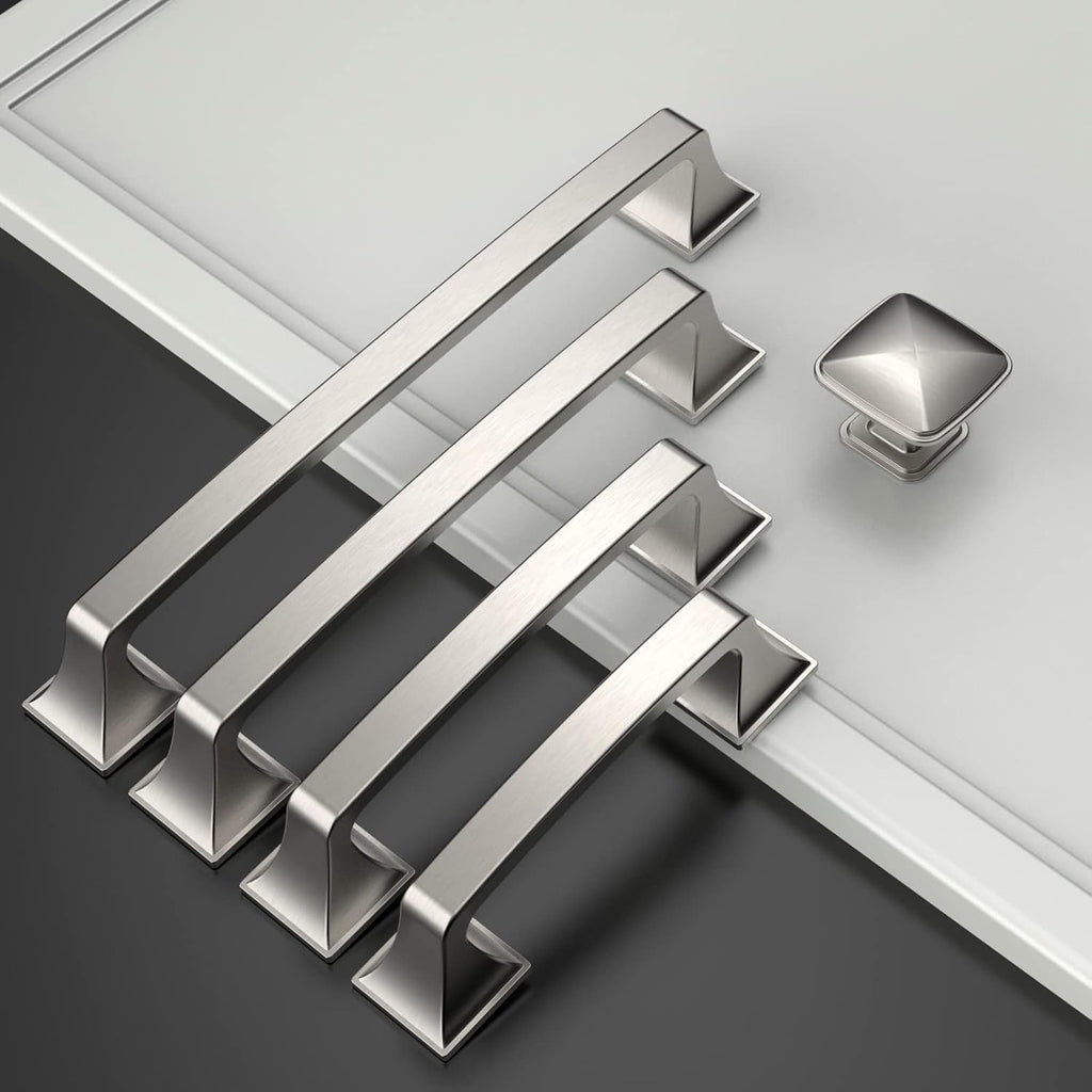 10 Pack Kitchen Cabinet Handles Brushed Satin Nickel Cabinet Pulls 3.75 Inch(96mm) Hole Center Cabinet Hardware Drawer