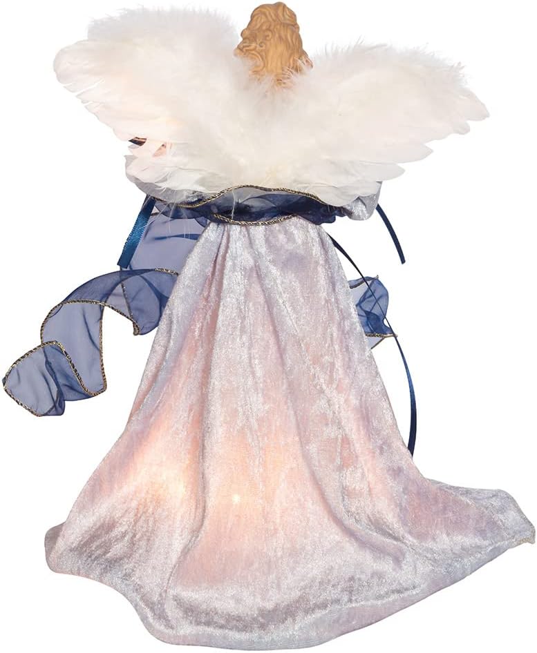 12-Inch UL 10-Light Delft Blue with Gold Angel Tree Topper