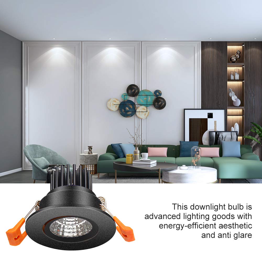 2inch LED Dimmable Downlight, 3W COB Recessed Ceiling Light, Daylight White 5500K-6000K, CRI80, 25W Halogen Bulbs