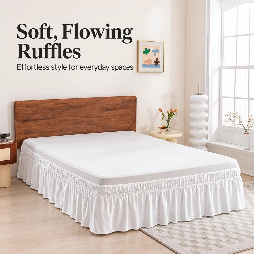 Wrap Around Bed Skirt - Full Size Bed Skirt with 15 Inch Drop, Ivory