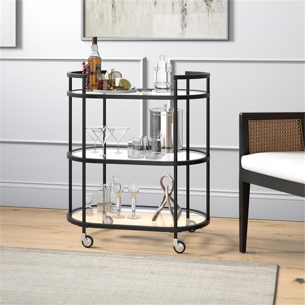 30" Wide Oval Bar Cart in Blackened Bronze, Bar Carts for the Home | Sleek rolling shelving unit that moves room to