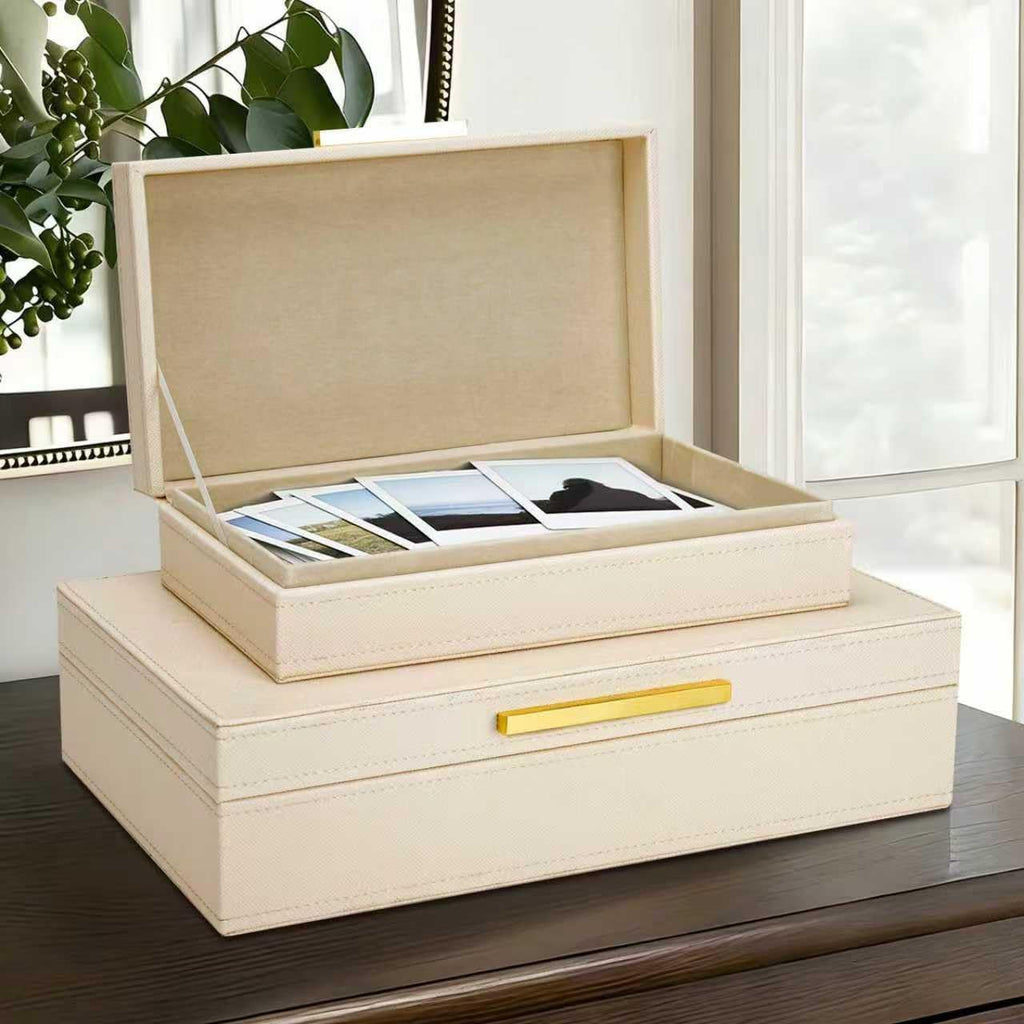 Decorative Storage Boxes with Lids PU Leather Memory Box for Keepsakes, Beautiful Large Decorative Box - Set of 2