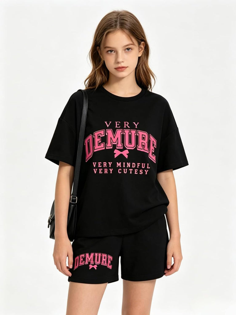 Girls Summer Outfits 2 Piece Sets Short Sleeve T-Shirt Top Elastic Waist Shorts Set Casual Clothing Sets