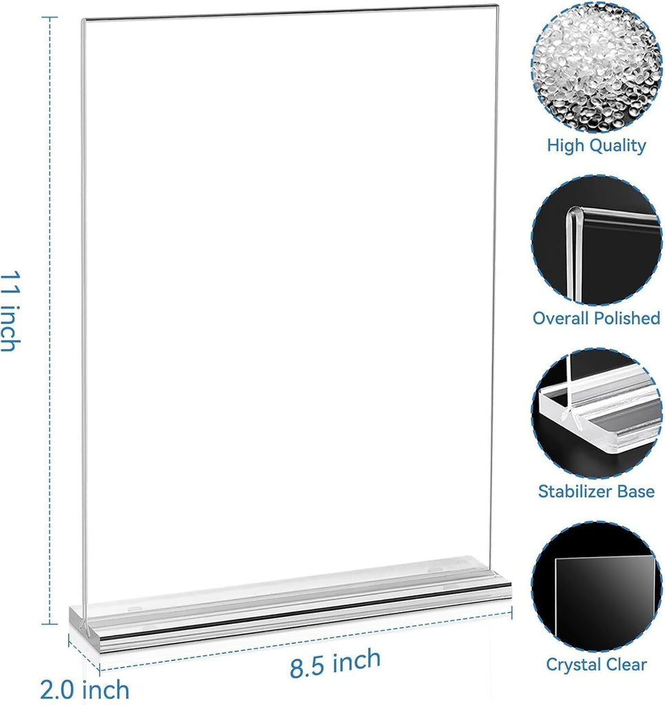 Acrylic Sign Holder 8.5 x 11, 10 Pack Double-Sided Stand up Table Top Sign Holders, Clear Acrylic Picture Frame Menu