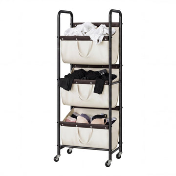 3 Tiered Laundry Sorter, Narrow Hamper Cart with Wheels