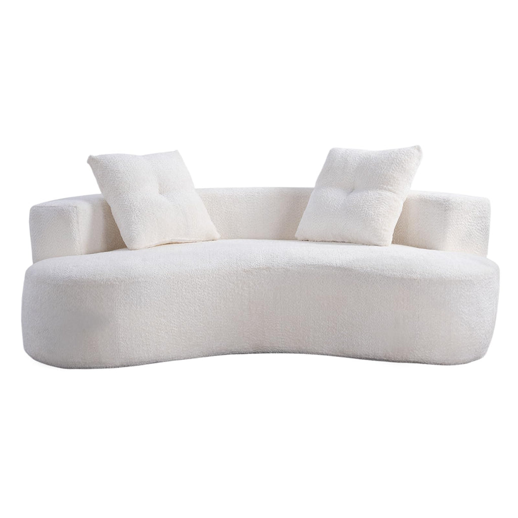 80" Boucle Curved Modular Boneless with 2 Pillows, White